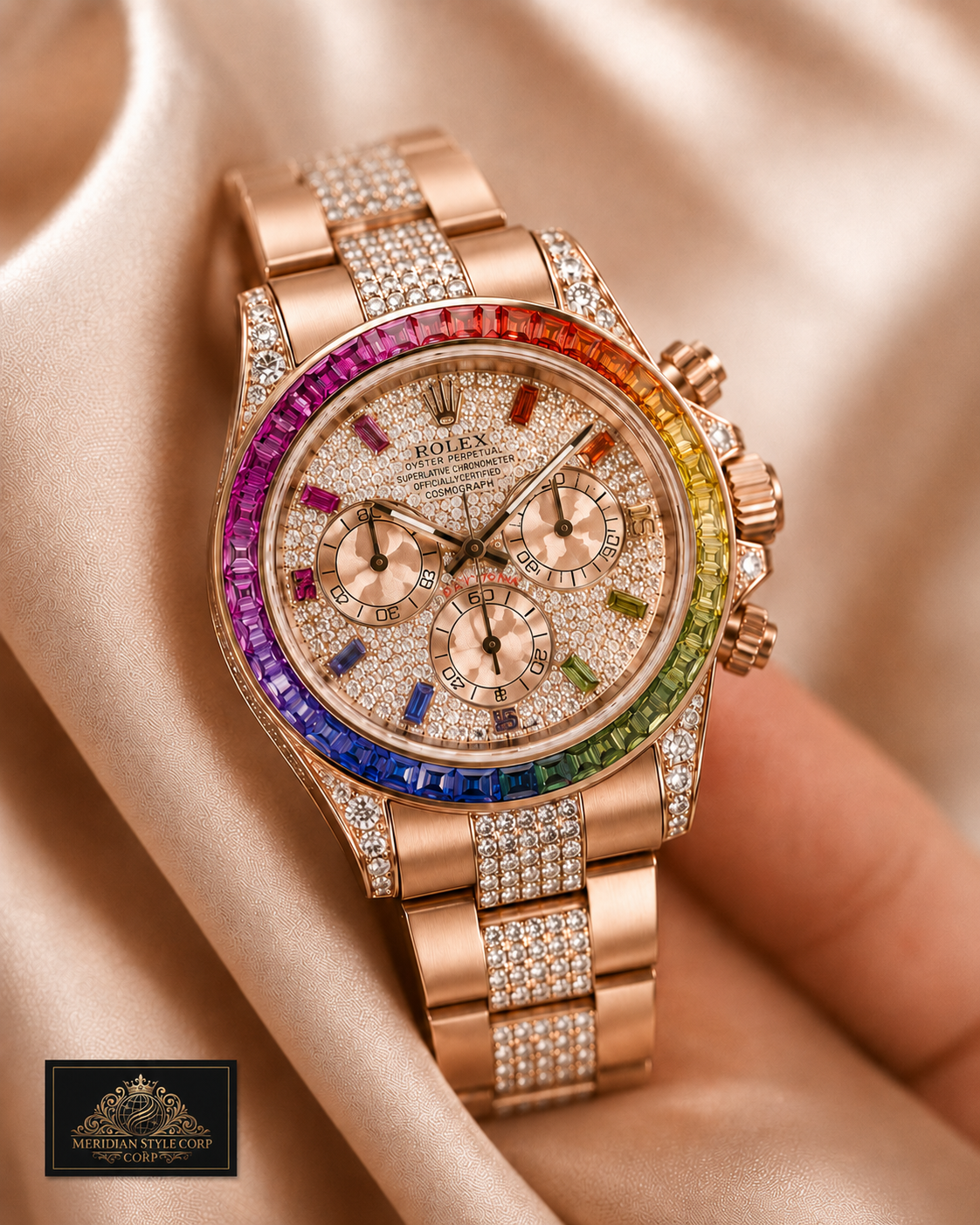 Rolex Daytona 116520-0016 Rainbow Gem-Set Bezel Replica in the Rolex Box