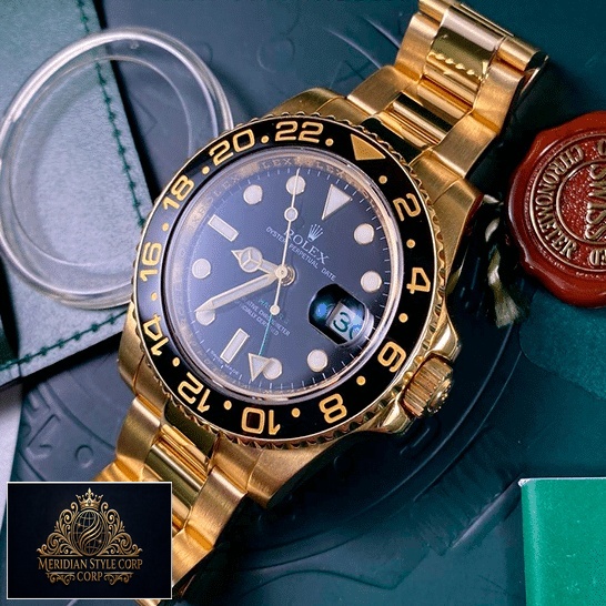 Rolex GMT-Master II 116718LN Gold Watch Black Dial Oyster Replica on the box