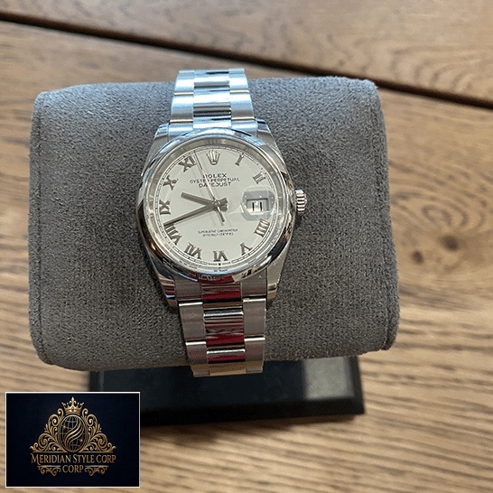 Rolex Datejust 126200-0008 white dial with gray stand