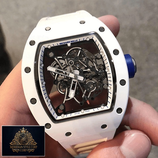 Richard Mille RM55 White Ceramic White Dial Replia on the hand