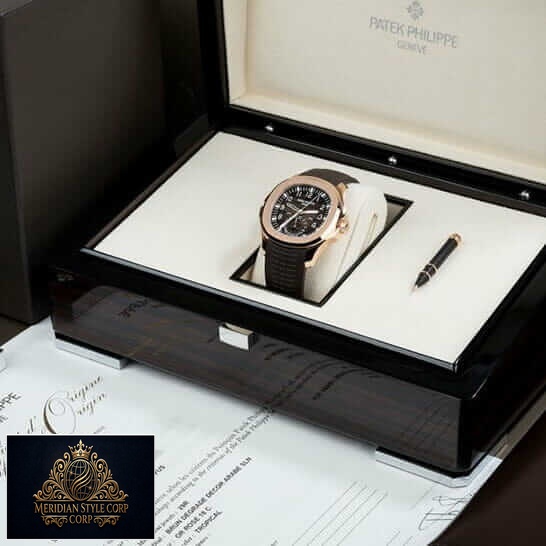 Patek Philippe Travel Time Black Dial Gold Bezel Replica in the box