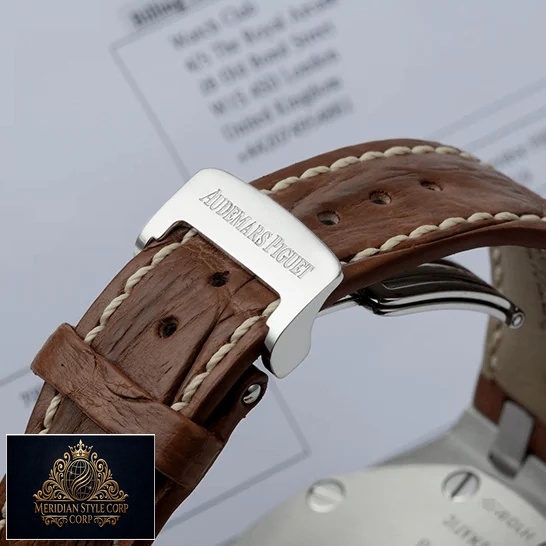 Audemars Piguet Royal Oak Leather Brwon Bracelet Rpelica steel opened claps