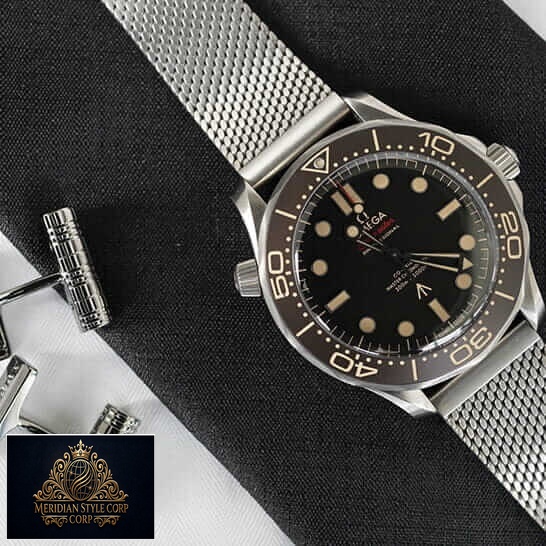 Omega Seamaster Black Bezel & Dial Replica on the black fabric