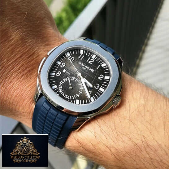 Patek Philippe Black Rubber Bracelet Steel Black Dial Replica on the wrist