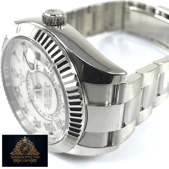 Rolex Sky-Dweller White Dial 326939 Fluted Bezel Oyster Replica on the table