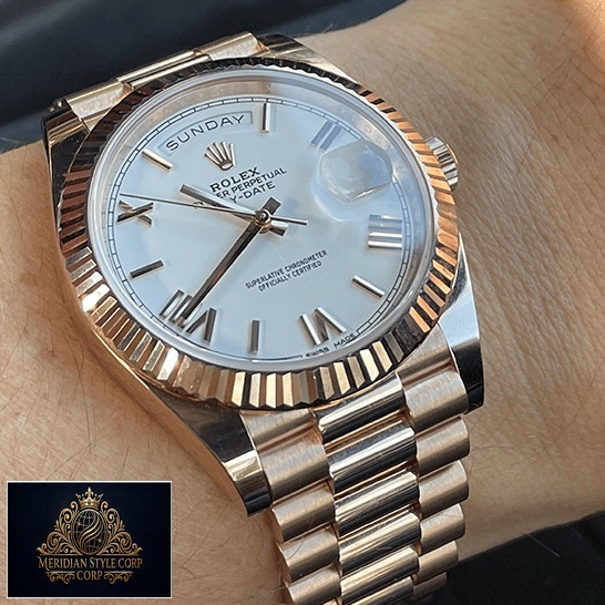 Rolex Day-Date President 118235f-0024 White Dial Replica on his arm