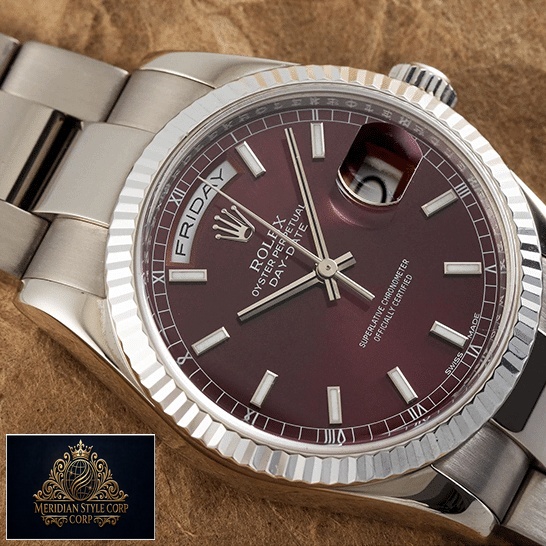 Rolex day-date 118239-0304 purple dial leather backgorund