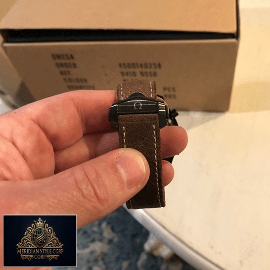 Omega 311.92.44.51 Brown Leather Bracelet Replica on the hand