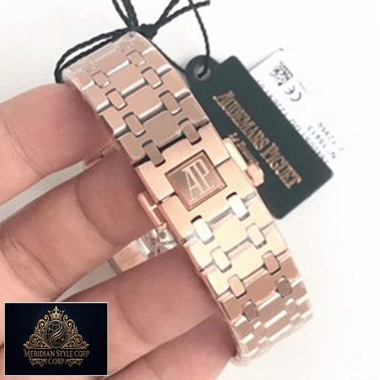 Audemars Piguet Rose Gold Stainless Steel Bracelet Replica next to label card