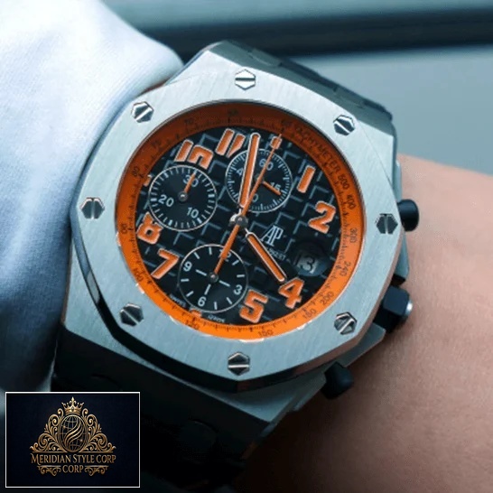 Audemars Piguet Orange Black Dial Steel Bezel Replica on the wrist