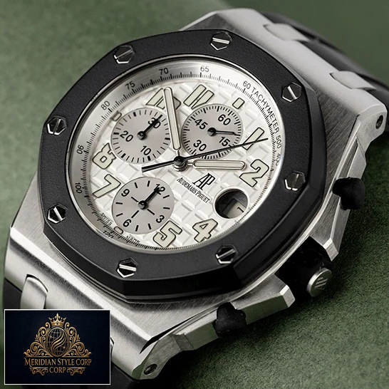 Audemars Piguet Royal Oak White Dial Black Bezel Replica dark green background