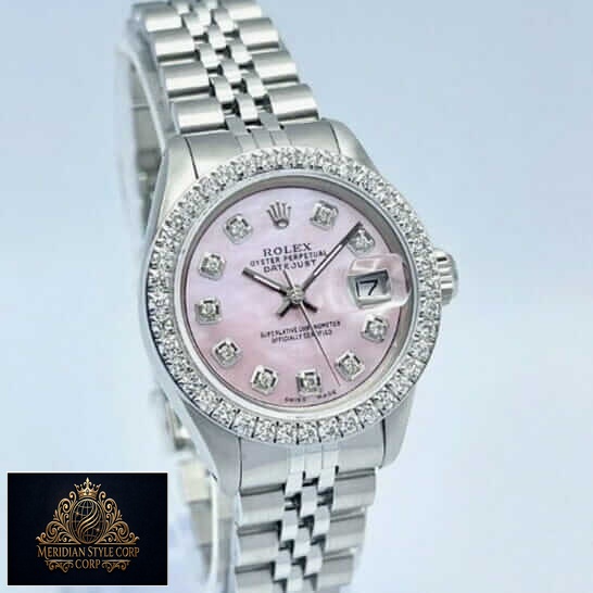 Rolex Datejust Pink Dial Diamond Bezel Replica white background