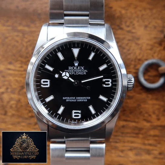 Rolex Explorer 124270 Black Dial Replica on the brown Table