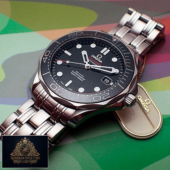 Omega Seamaster 300m Steel Black Dial Replica rainbow background