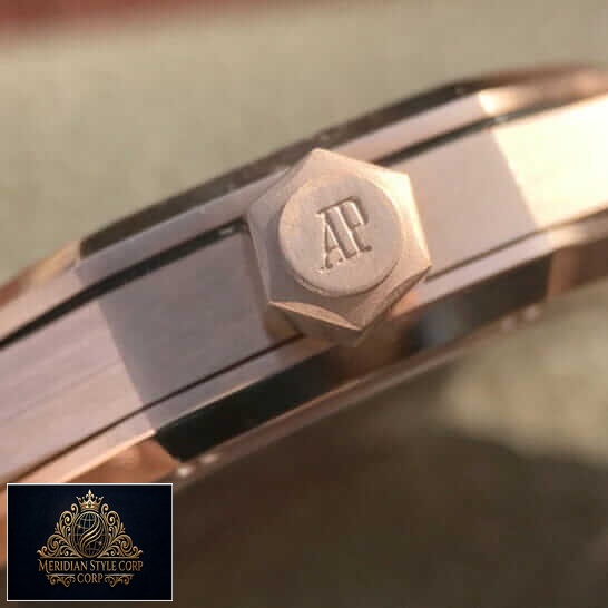Audemars Piguet Royal Oak Rose Gold Case Replica crown on the ap logo