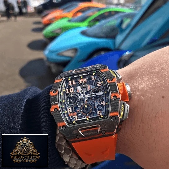Richard Mille Mclaren hand Orange Rubber Bracelet cars background