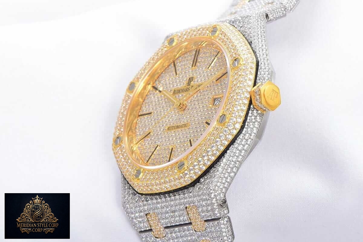 Royal Oak 41mm 15400 Iced Out Steel Yellow Gold Replica white background