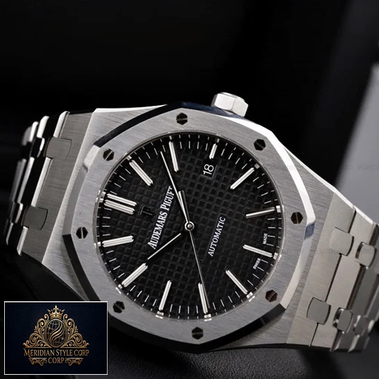 Audemars Piguet Black Dial Stainless Steel Replica side view black background