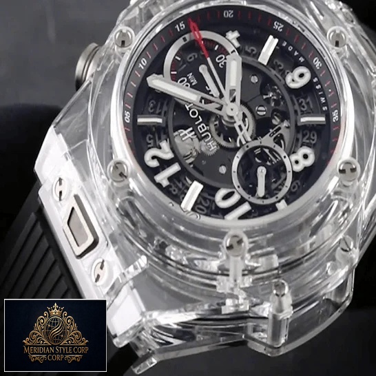 Hublot Black Dial Black Rubber Bracelet Replica red second hand