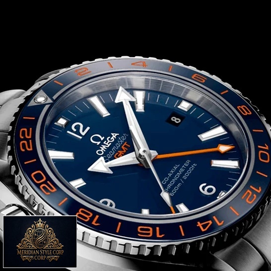 Omega Seamaster GMT Blue Dial Orange Bezel Replica black background