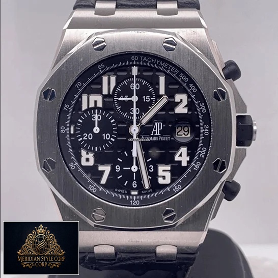 Audemars Piguet Black Dial Steel Bezel Replica crown / push button