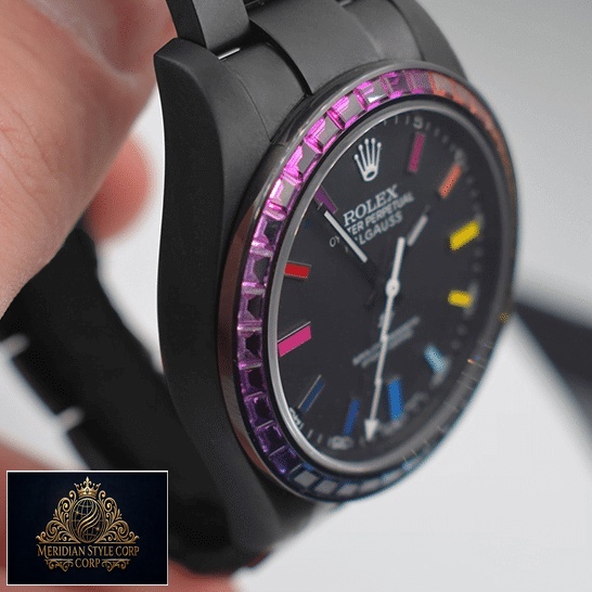Rolex Milgauss 116400 Rainbow Black Case Gem-Set Bezel Replica
