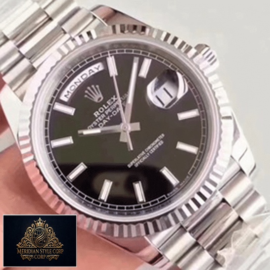 Rolex Day-Date 228239 Black Dial Replica on the hand