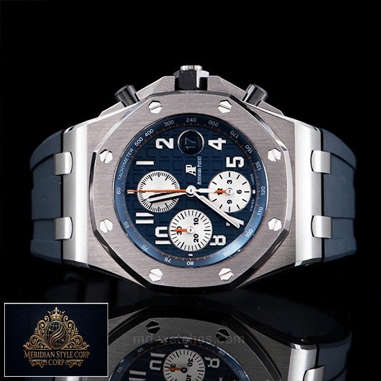 Audemars Piguet Blue Dial Blue Rubber Bracelet Replica side vide black background