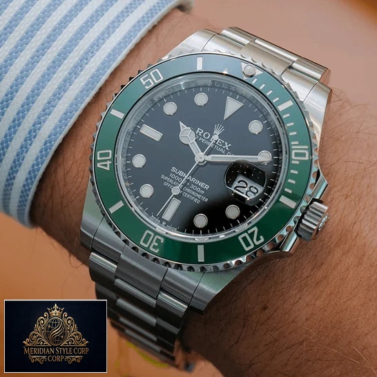 Rolex Submariner Black Dial Green Bezel Replica on the wrist