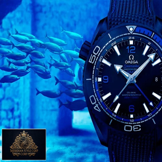 Omega Seamaster GMT Planet Ocean Black Dial Replica ocean background