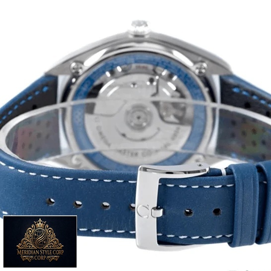 Omega Seamaster Master Co Axial Blue Rubber Bracelet Steel Clasp upside view