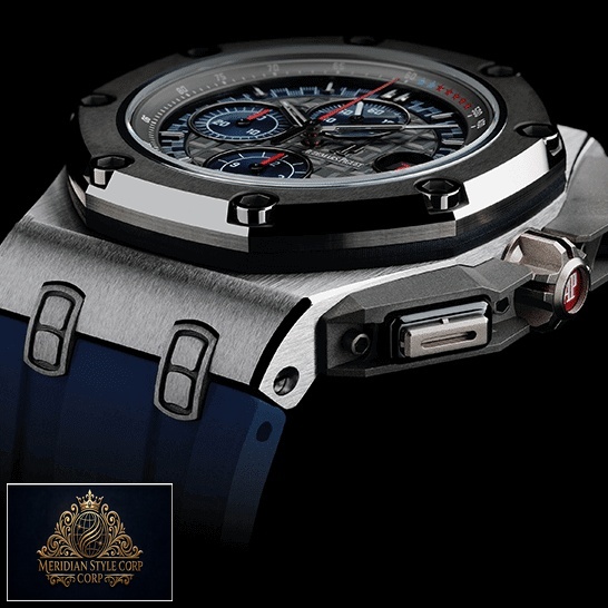 Audemars Piguet Royal Oak Steel Case Blue Rubber Bracelet Replica black background