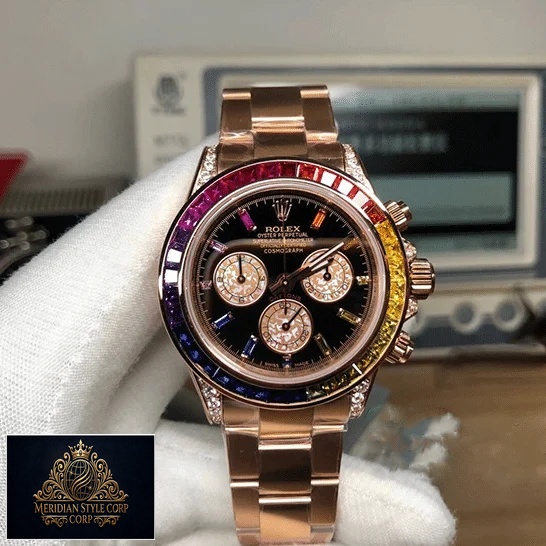 Rolex Daytona Cosmograph Rainbow Crystals Bezel 116519 Replica on the hands