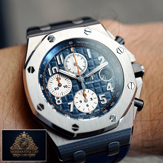 Audemars Piguet Blue Dial Royal Oak Replica on the wrist red second hand