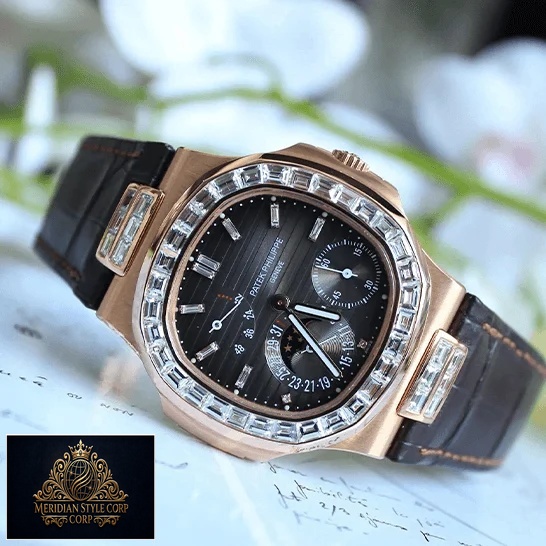 Patek Philippe Baguette Diamond Bezel Black Dial Replica side view