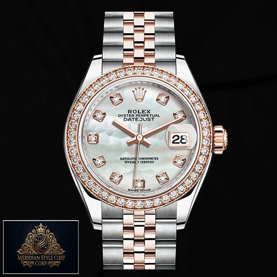 Rolex Datejust 279381RBR Rose Gold & Silver Jubilee Replica and Black Background