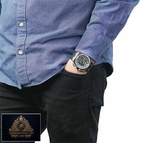 AP Royal Oak Black Dial Carbon Case Black Rubber Bracelet Replica on the man wrist