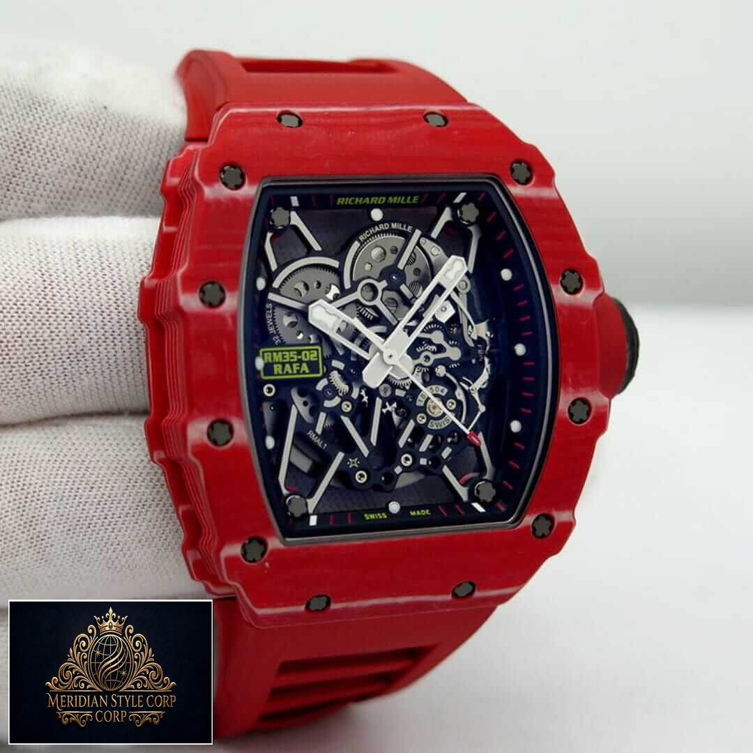 Richard Mille RM35-02 Rafa Black Dial Red Bezel Replica on the glove hand