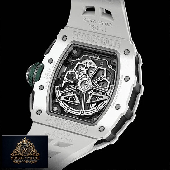 Richard Mille RM1103 White Dial Replica upside view black background