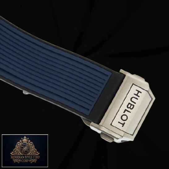 Hublot Big Bang Blue Rubber Bracelet Steel Clasp Replica black background