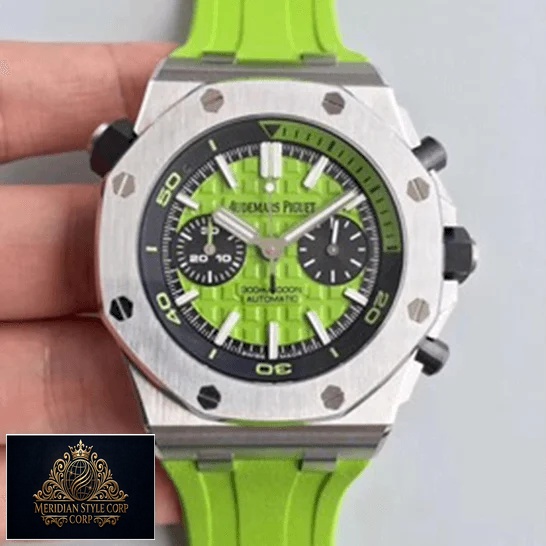 Audemars Piguet Royal Oak Green Dial Replica on the hand