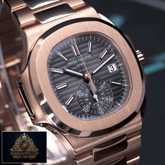 Patek Philippe Black Dial Rose Gold Case Replica front view