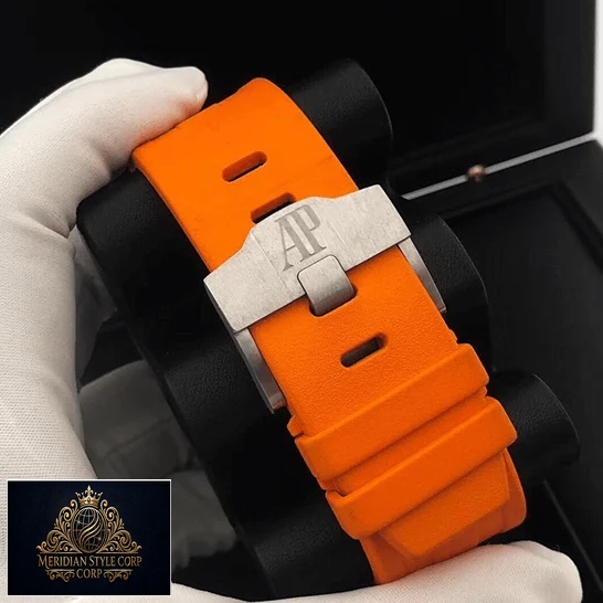 Audemars Piguet Orange Rubber Bracelet Stainless Steel Clasp Replica in the box