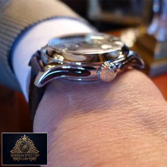 Patek Philippe Geneve Steel Case Replica on the man wrist and crown on the logo