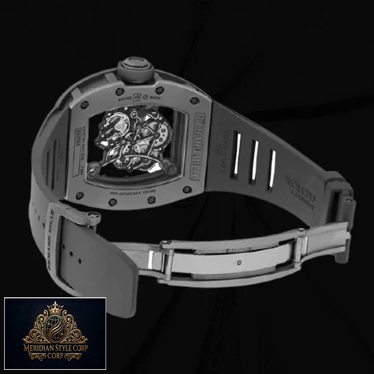 Richard Mille RM055 Black Rubber Bracelet Replica opened clasp black background