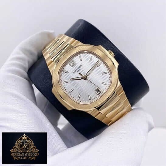 Patek Philippe White Dial Yellow Gold Replica on the white glove hand