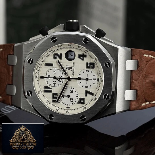 Audemars Piguet Royal Oak Whit Dial Leather Brown Bracelet Replica side view