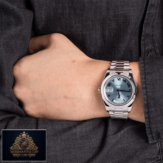 Rolex Day-Date II Stainless Steel 218206 Oyster Replica on his arm