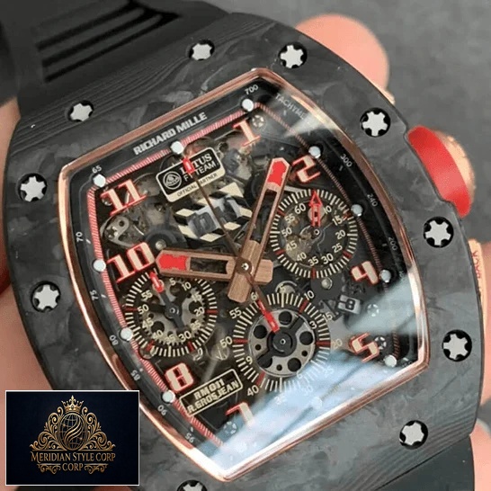 Richard Mille RM011 Romain Lotus F1 Rose Gold Replica black dial