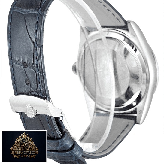 Rolex Day-Date 118139-0004 V5 Black Leather Bracelet Stainless Steel Clasp Replica